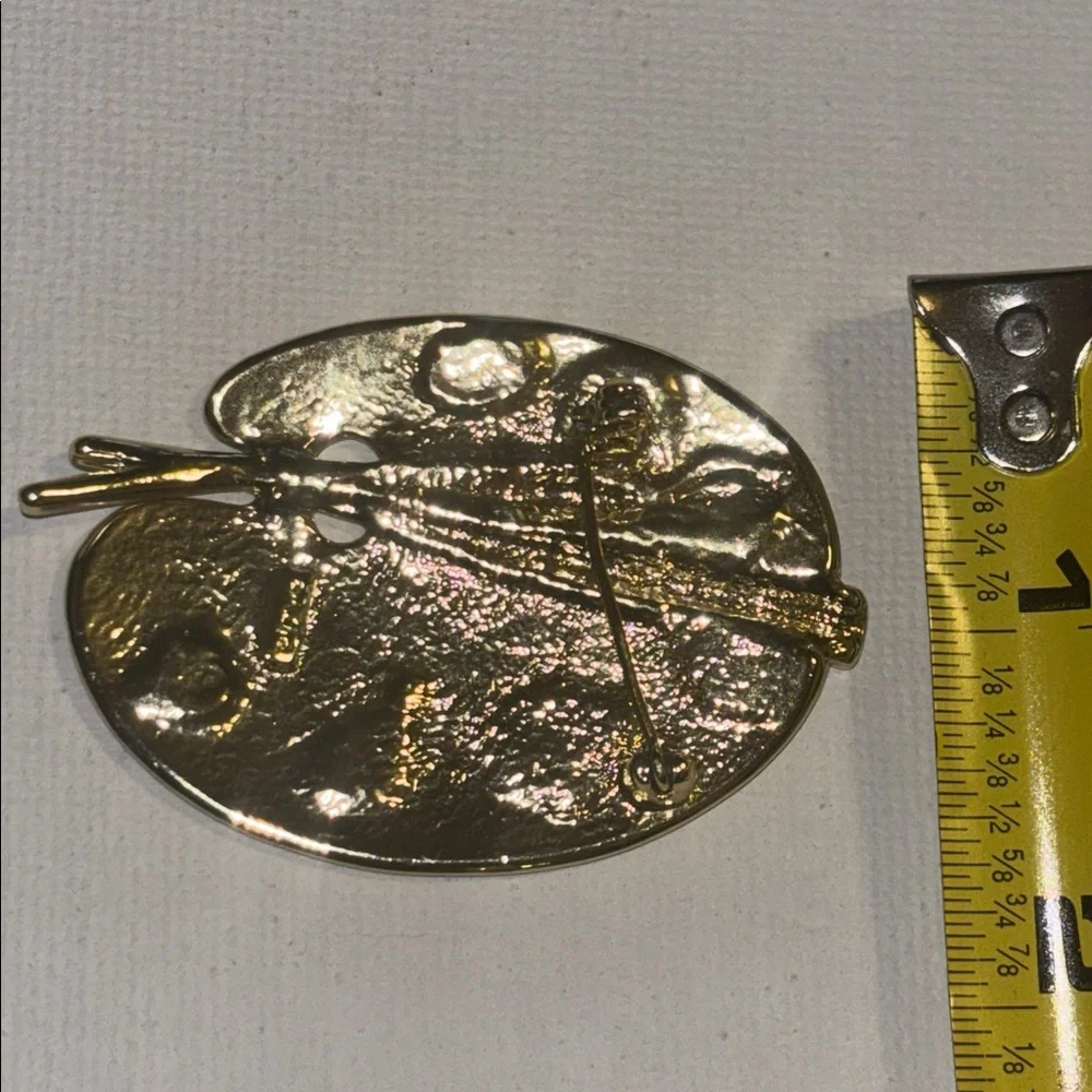 Vintage AJC Gold tone artist's palette brooch pin w/ enamel paint spots